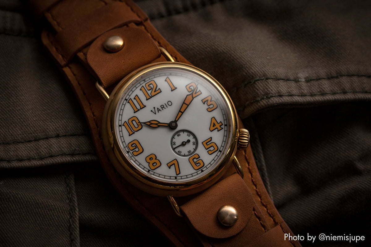 Vario 1918 Trench Brass White Dial Orange Lume
